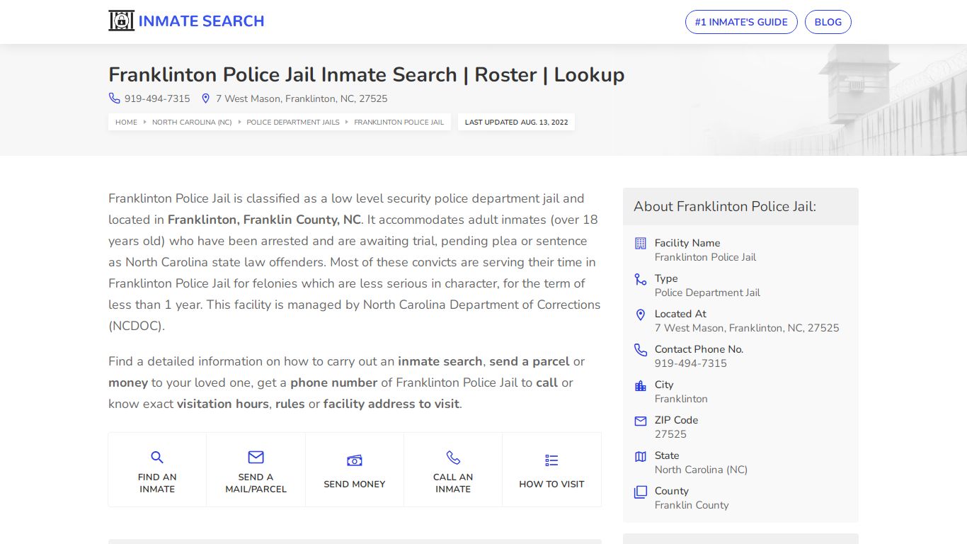 Franklinton Police Jail Inmate Search | Roster | Lookup